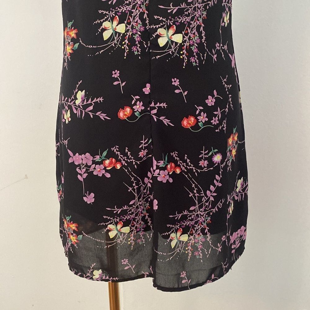 Vintage 90's/ Early 00's Black Floral Empire Waist Mini Dress Size Small - Picture 8 of 14